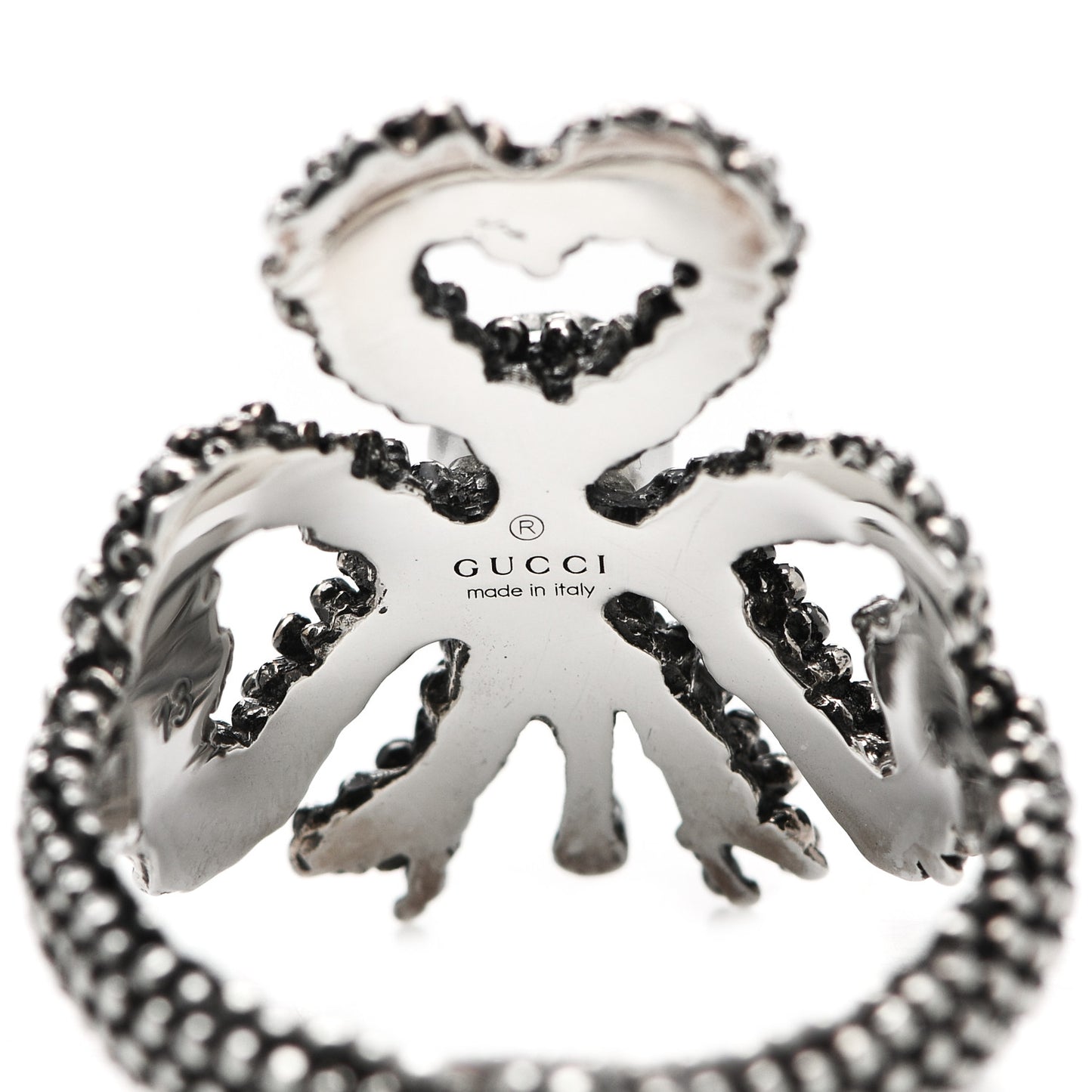 Sterling Silver Glass Pearl Heart Ribbon Ring 53 6.5