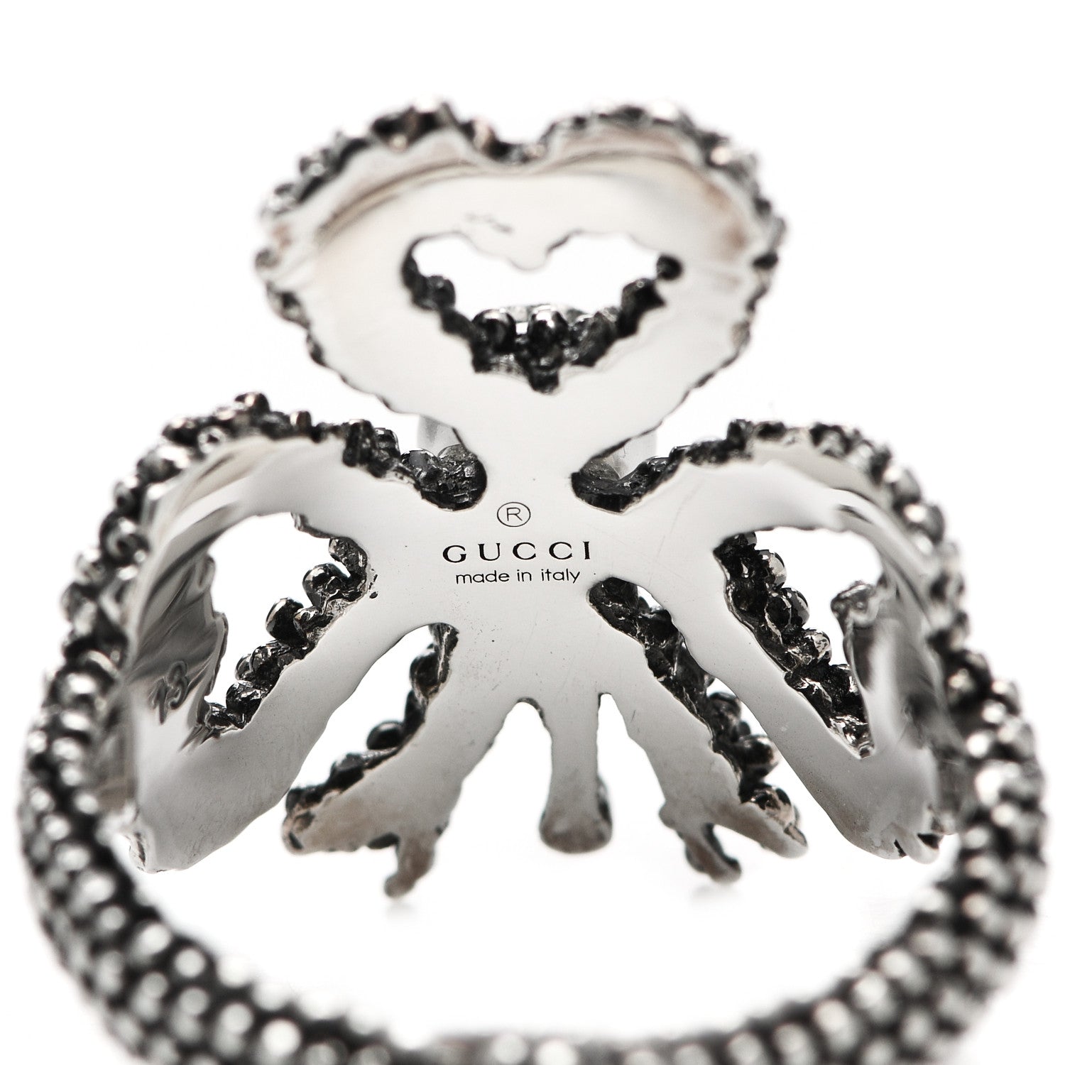 Gucci Sterling Silver Glass Pearl Heart Ribbon Ring 53 6.5 5 of 6