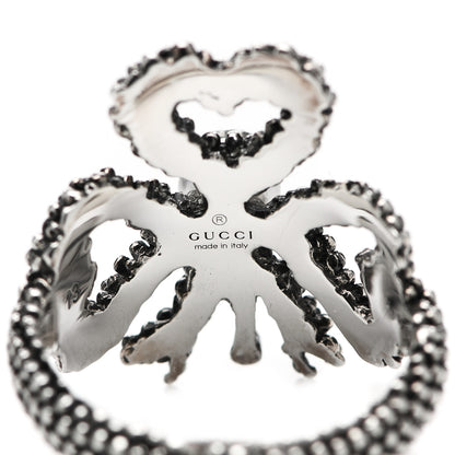Gucci Sterling Silver Glass Pearl Heart Ribbon Ring 53 6.5 5 of 6