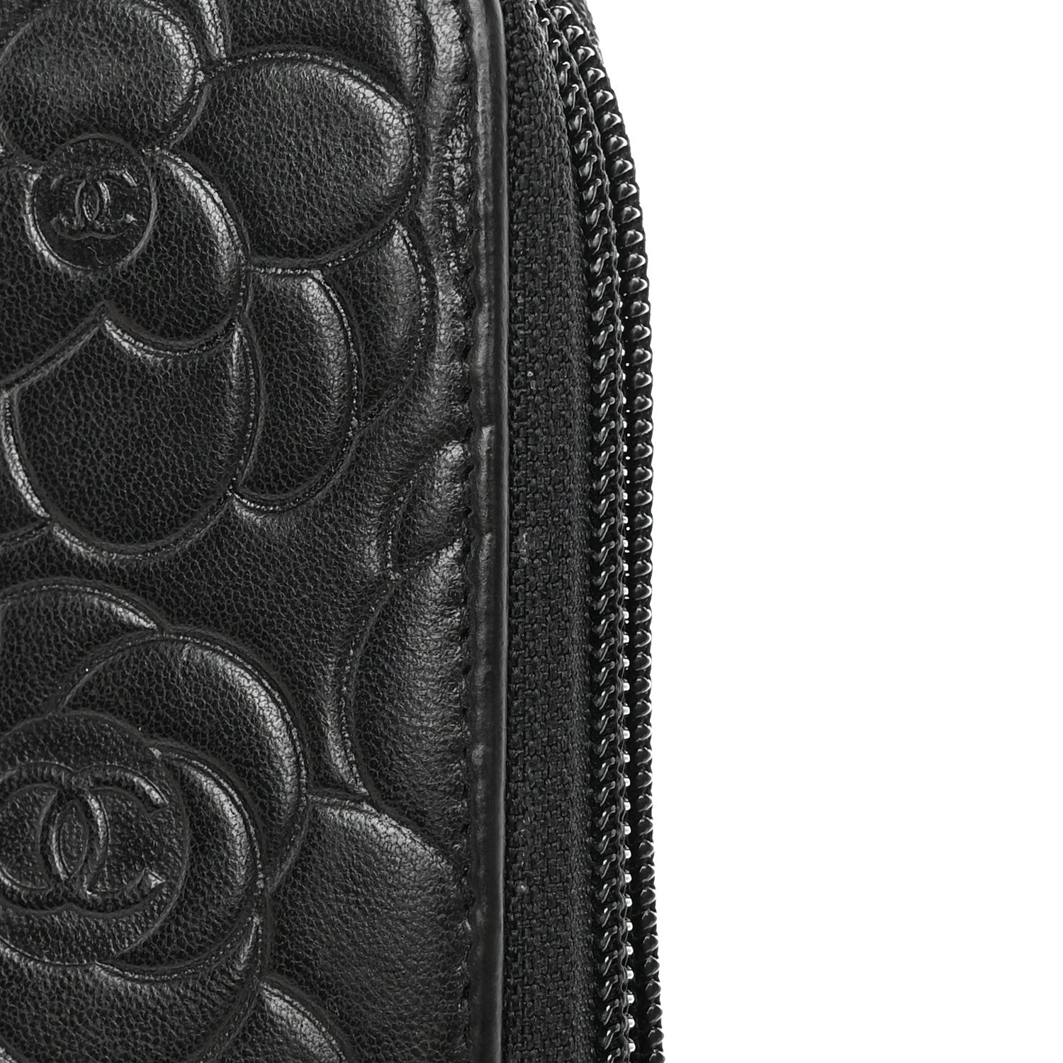 Chanel Lambskin Camellia Embossed Zip Around Organizer Wallet Black 13 of 16