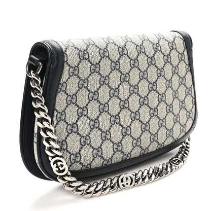 Gucci GG Supreme Monogram Textured Dollar Calfskin Blondie Chain Shoulder Flap Bag Beige Blue 3 of 10