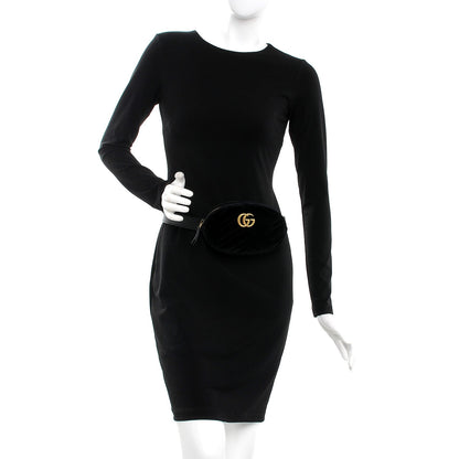 Gucci Velvet Matelasse GG Marmont Belt Bag 75 30 Black 2 of 9