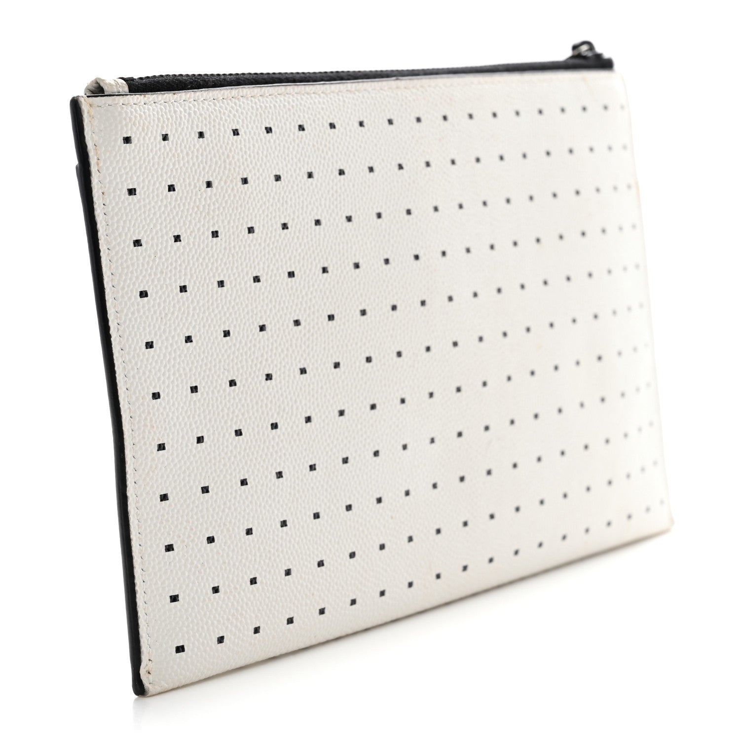 Saint Laurent Grain De Poudre Square Dot Monogram Bill Pouch White Black 3 of 8