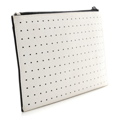 Saint Laurent Grain De Poudre Square Dot Monogram Bill Pouch White Black 3 of 8