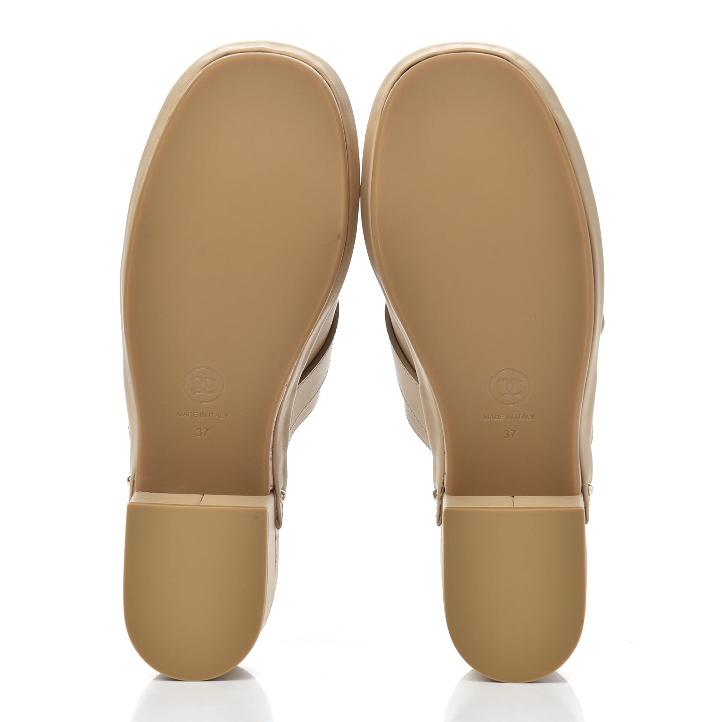 Calfskin CC Turn Lock Clogs 37 Beige