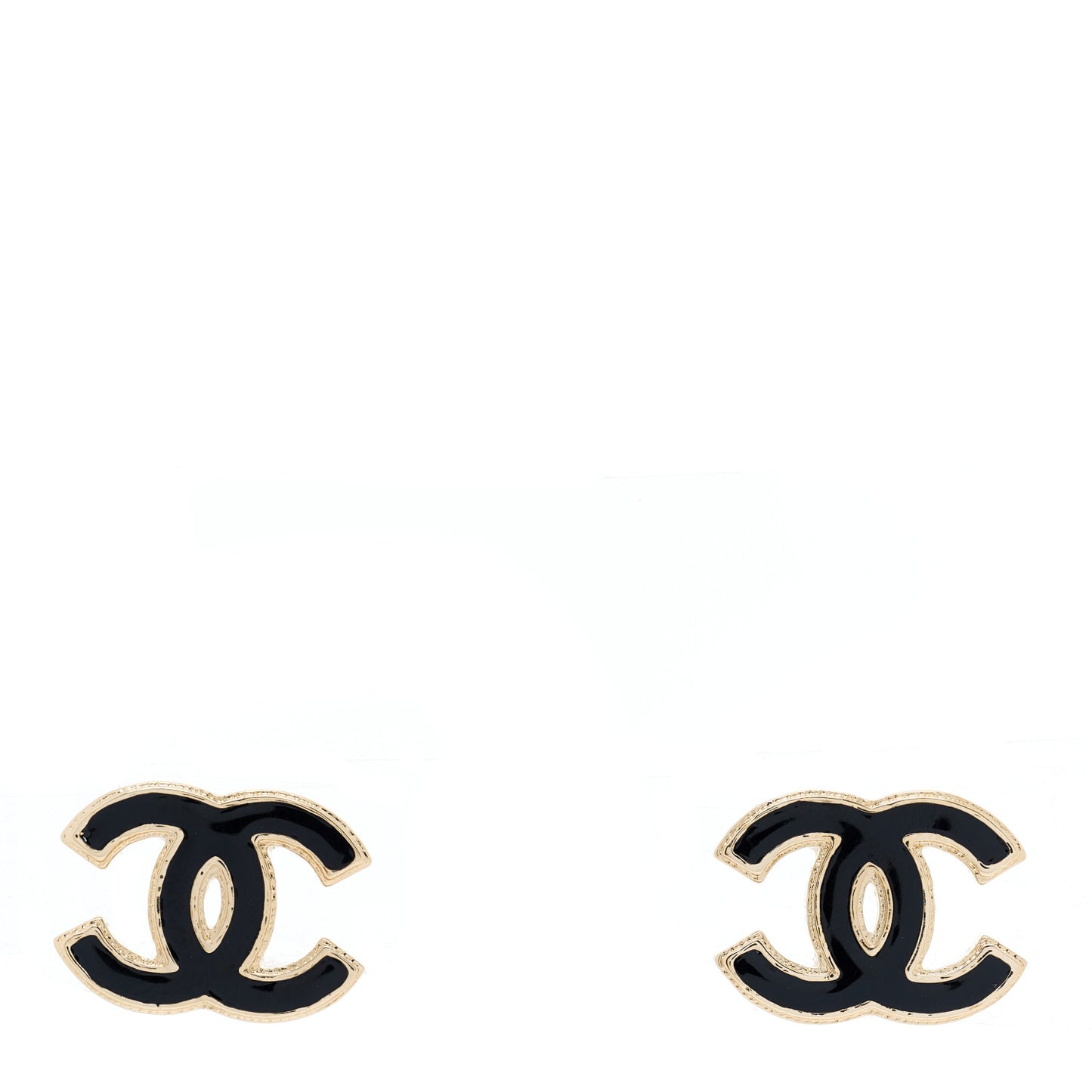 Metal Enamel CC Earrings Black Gold