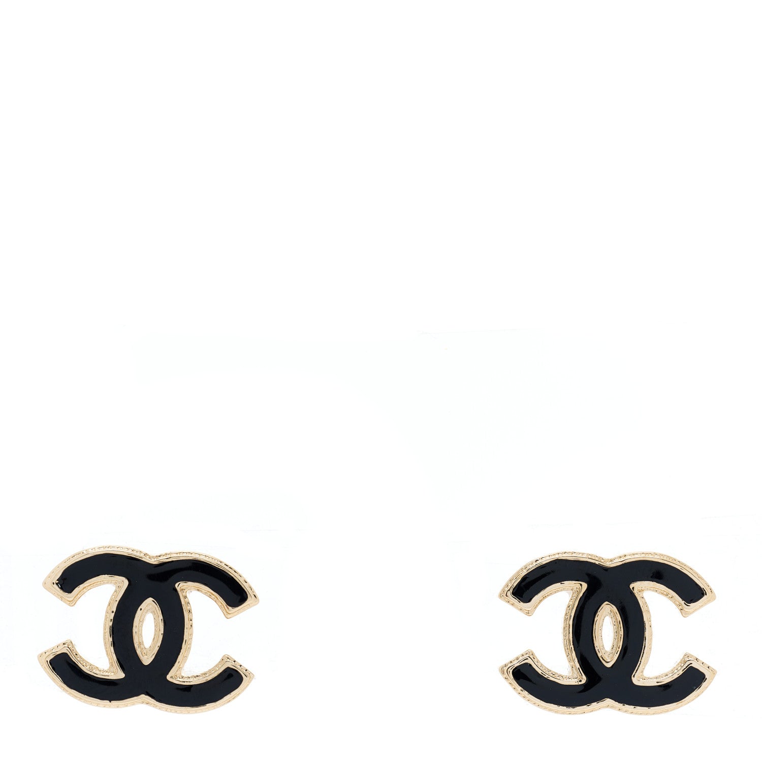 Chanel Metal Enamel CC Earrings Black Gold 1 of 4