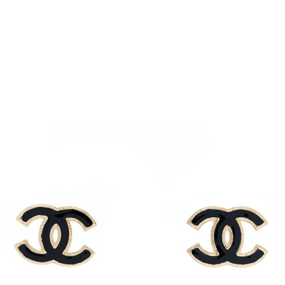 Chanel Metal Enamel CC Earrings Black Gold 1 of 4