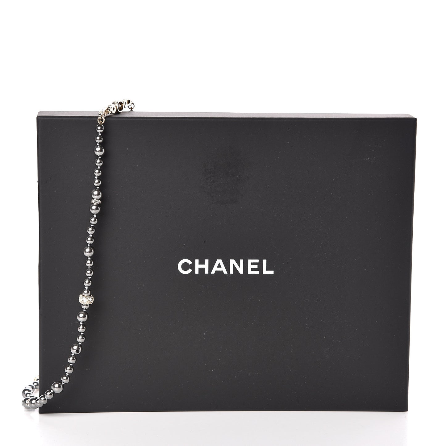 Pearl Crystal CC Long Necklace Grey Light Gold