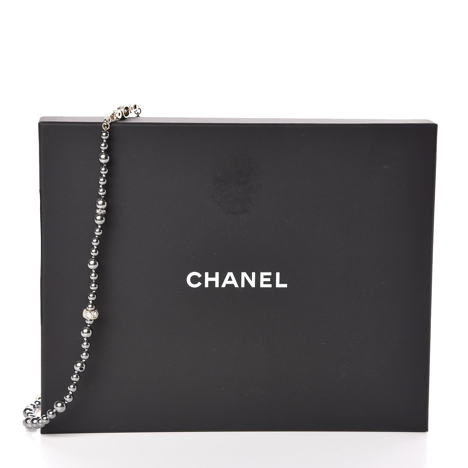 Chanel Pearl Crystal CC Long Necklace Grey Light Gold 5 of 5