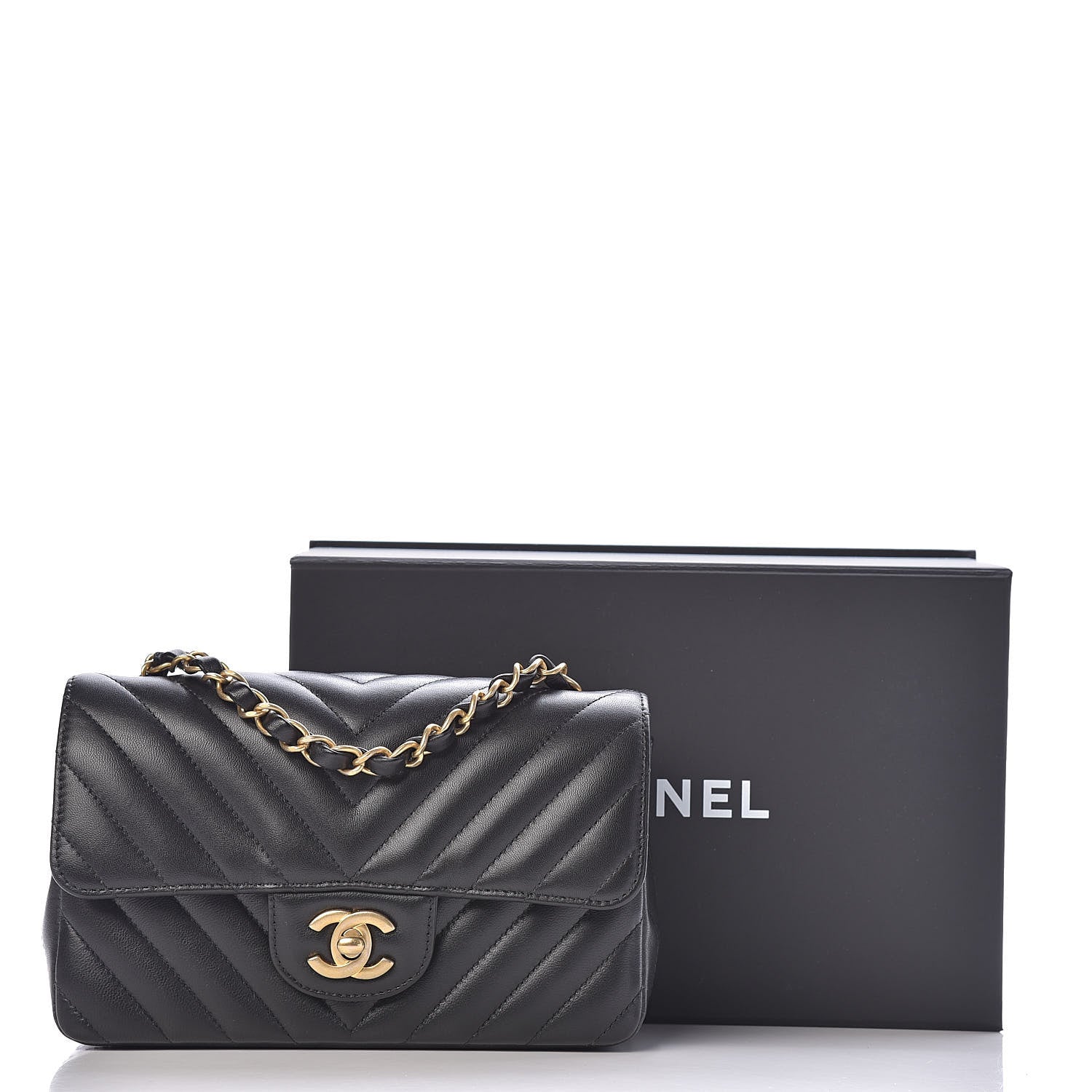 Chanel Lambskin Chevron Quilted Mini Rectangular Flap Black 14 of 14