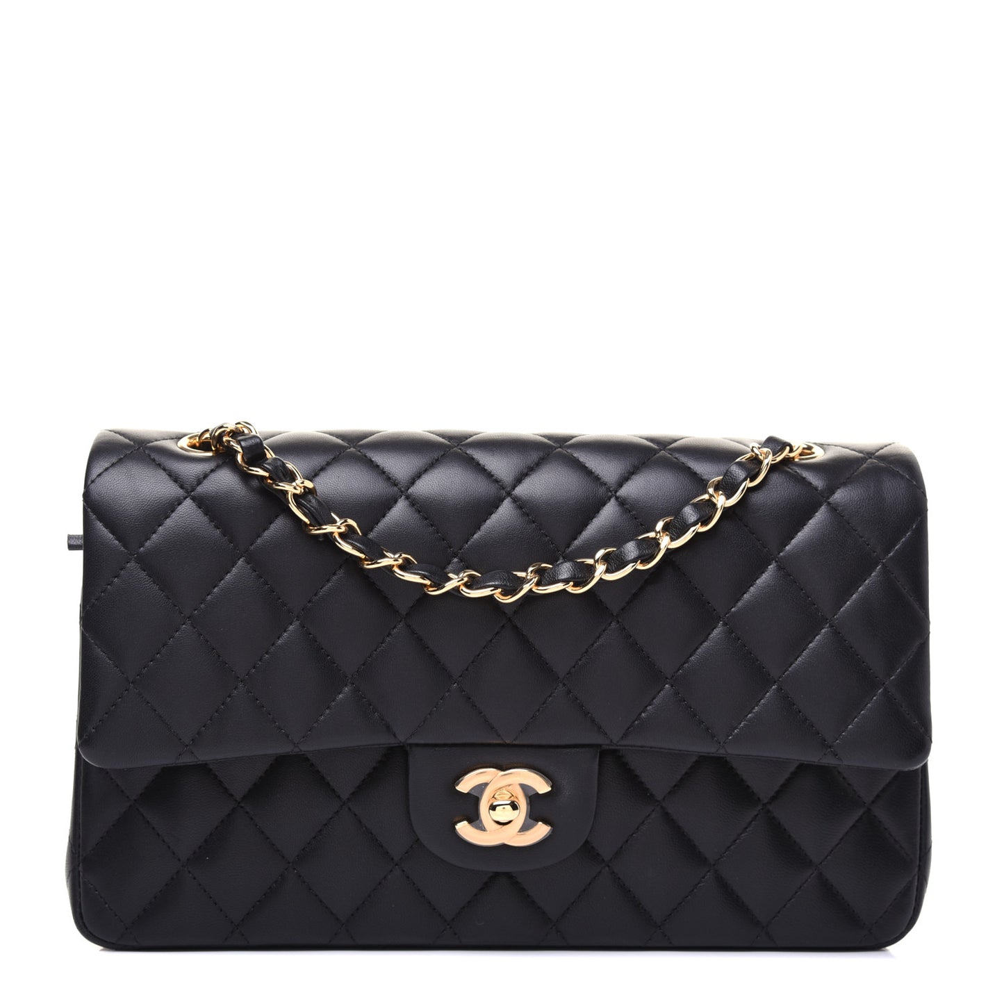 Lambskin Quilted Medium Double Flap Black
