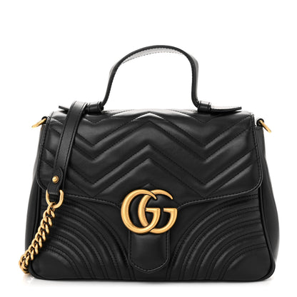 Gucci Calfskin Matelasse Small GG Marmont Top Handle Shoulder Bag Black 1 of 10
