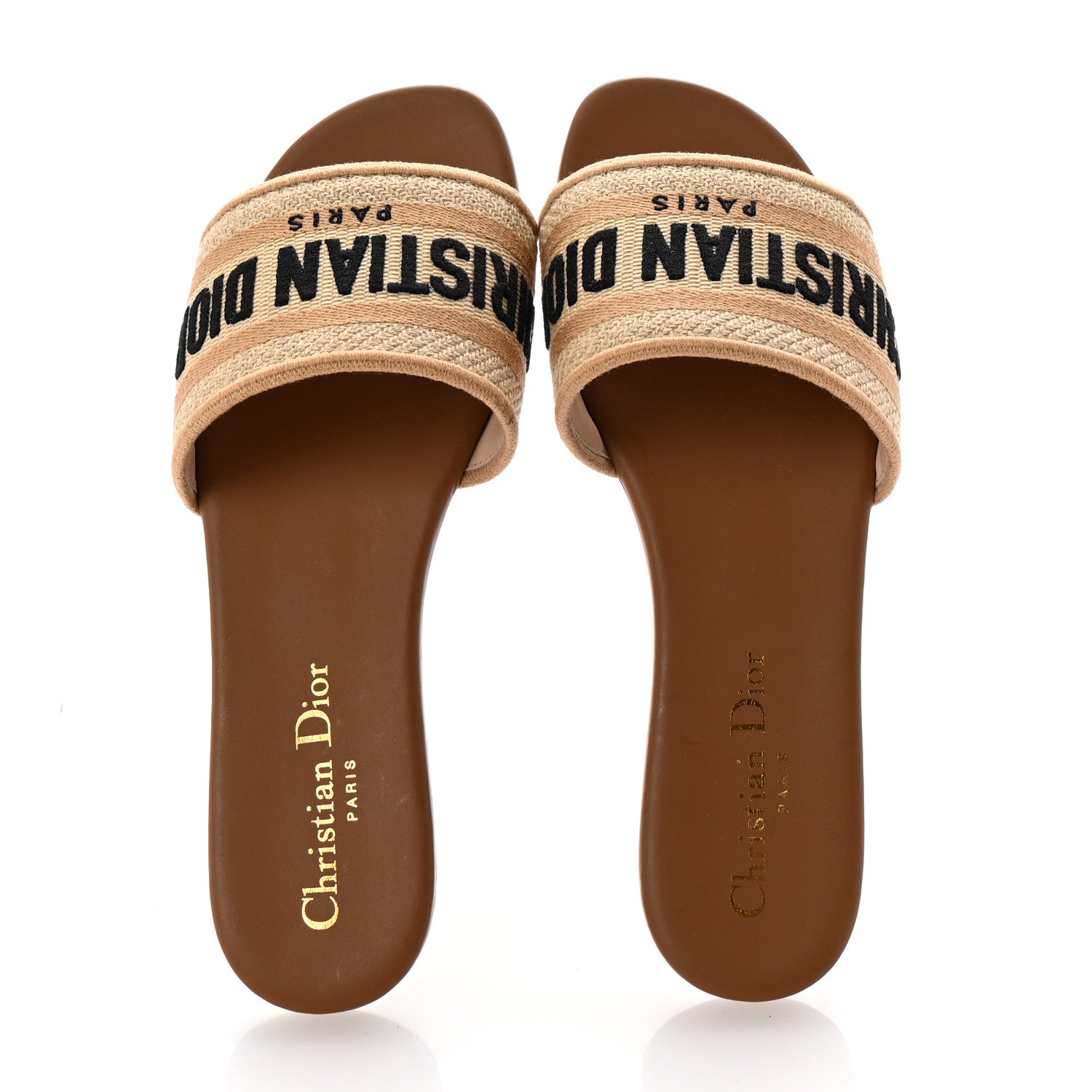 Christian Dior Canvas Embroidered Dway Flat Slide Sandals 35.5 Beige Brown 2 of 9