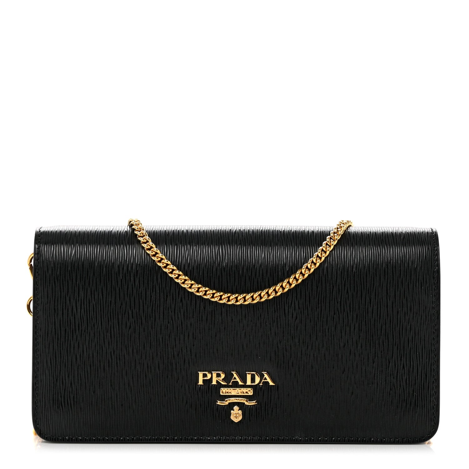 Prada Vitello Move Metal Oro Chain Wallet Black 1 of 6