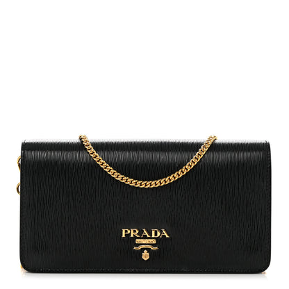 Prada Vitello Move Metal Oro Chain Wallet Black 1 of 6