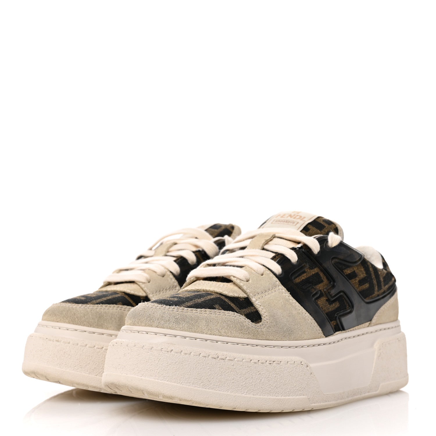Fendi Suede Vitello Fendi Logo Match Low Top Sneakers 39 Cream Tobacco Black 4 of 10