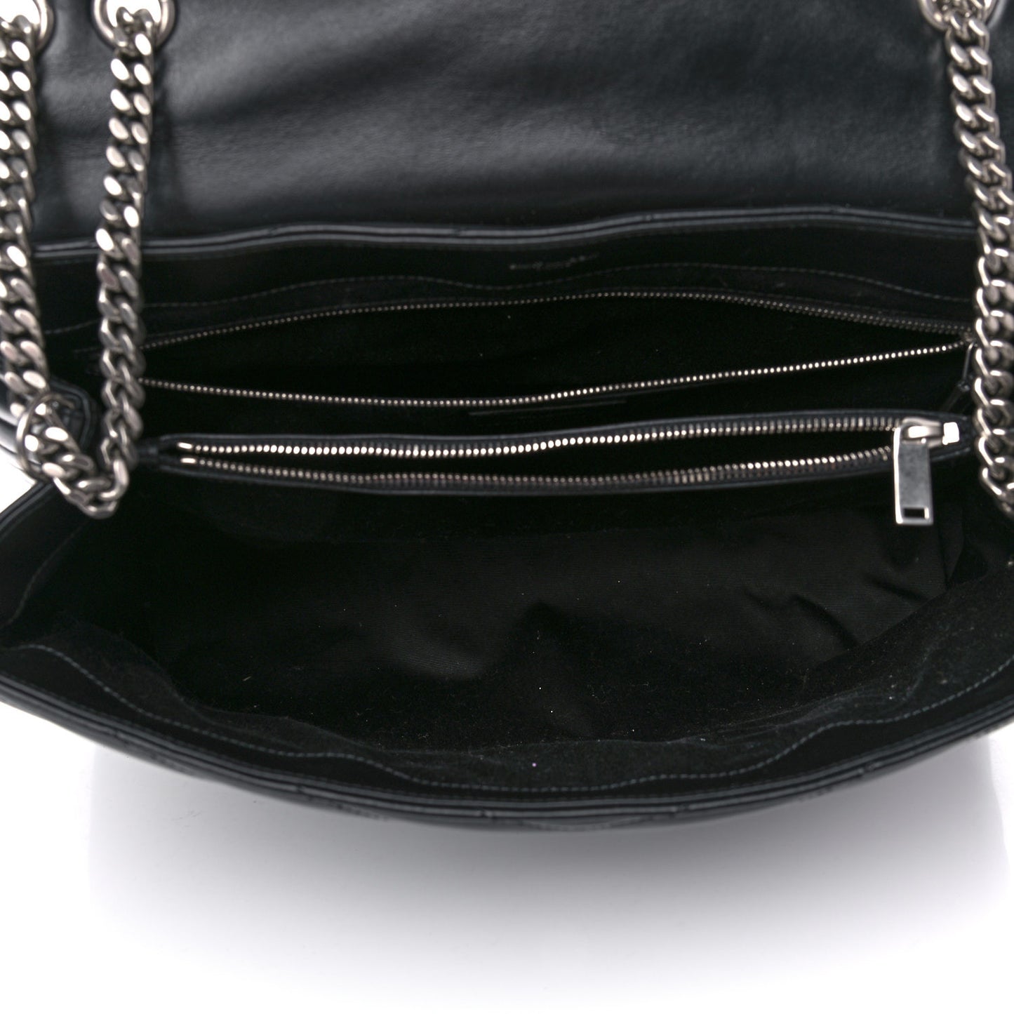 Calfskin Y Quilted Monogram Large Loulou Chain Satchel Black