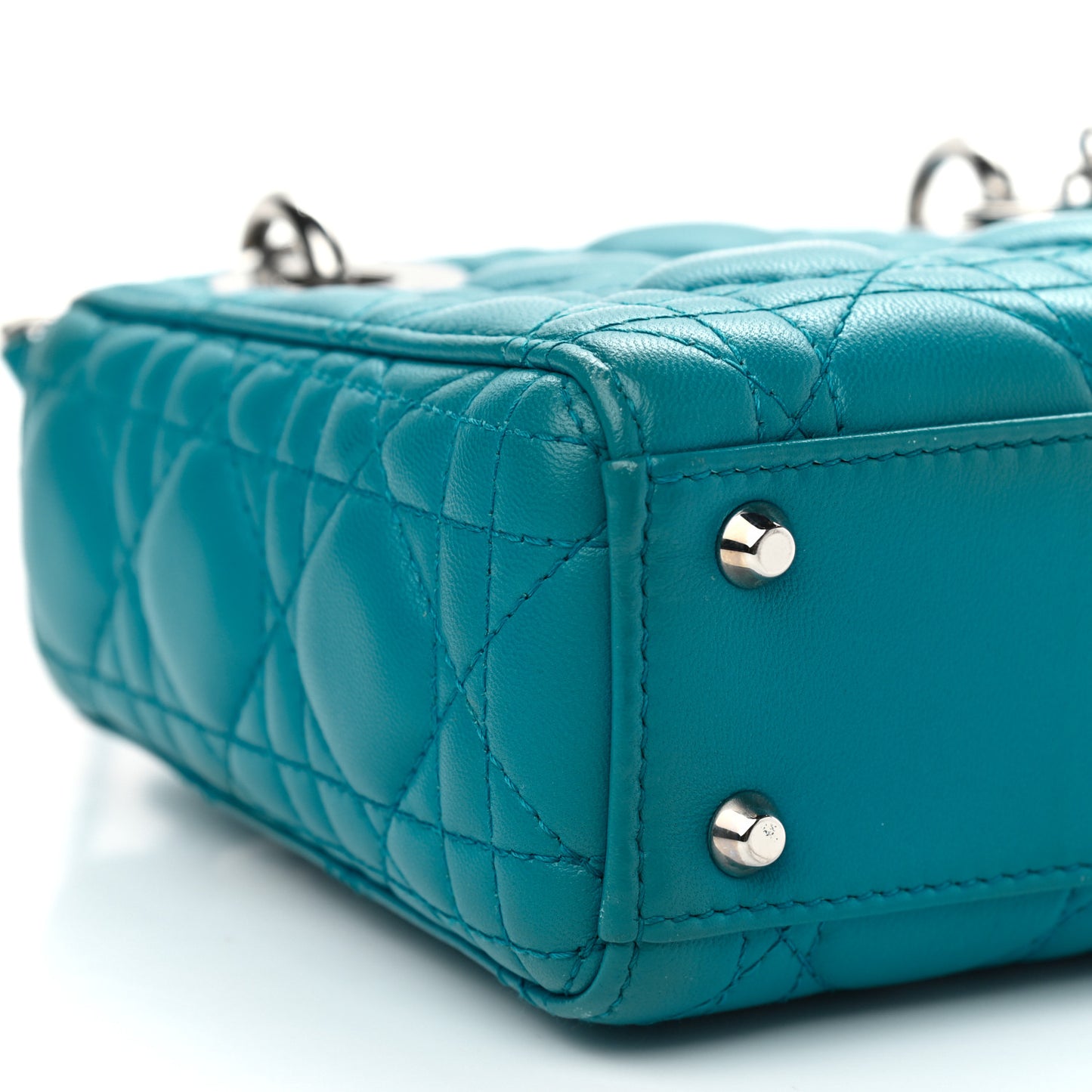 Lambskin Cannage Mini Lady Dior Turquoise