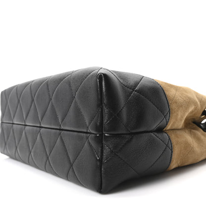 Chanel Suede Calfskin Shiny Lambskin Quilted Small Coco Base Shopping Bag Beige Black 10 of 11