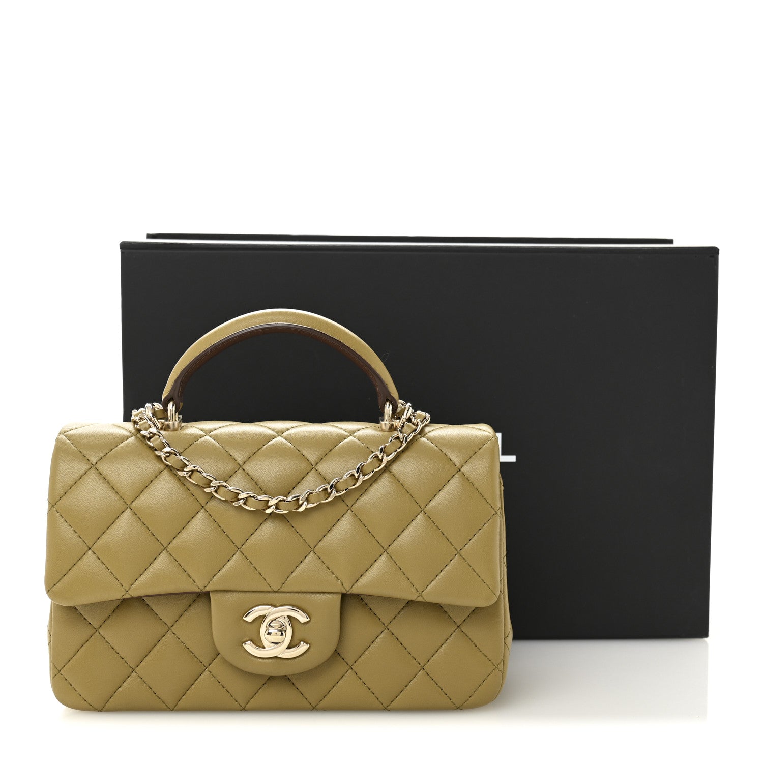 Chanel Lambskin Quilted Bi-Color Mini Top Handle Rectangular Flap Green Brown 11 of 11