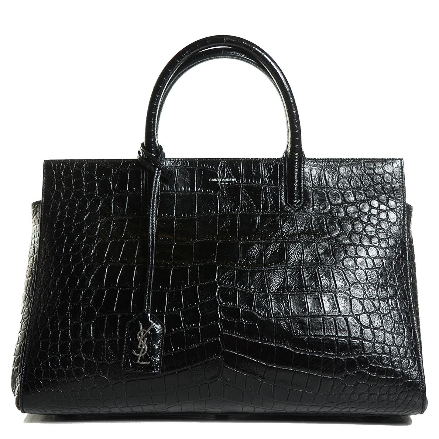 Crocodile Embossed Medium Cabas Rive Gauche Black
