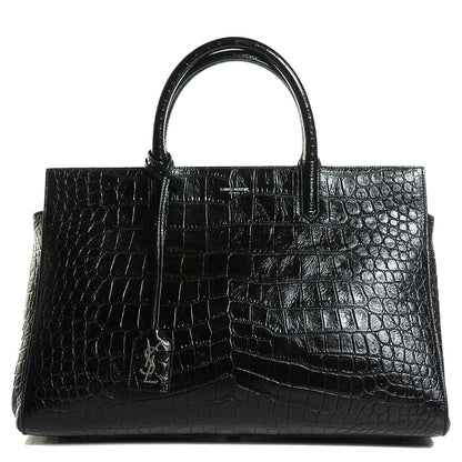 Saint Laurent Crocodile Embossed Medium Cabas Rive Gauche Black 1 of 10