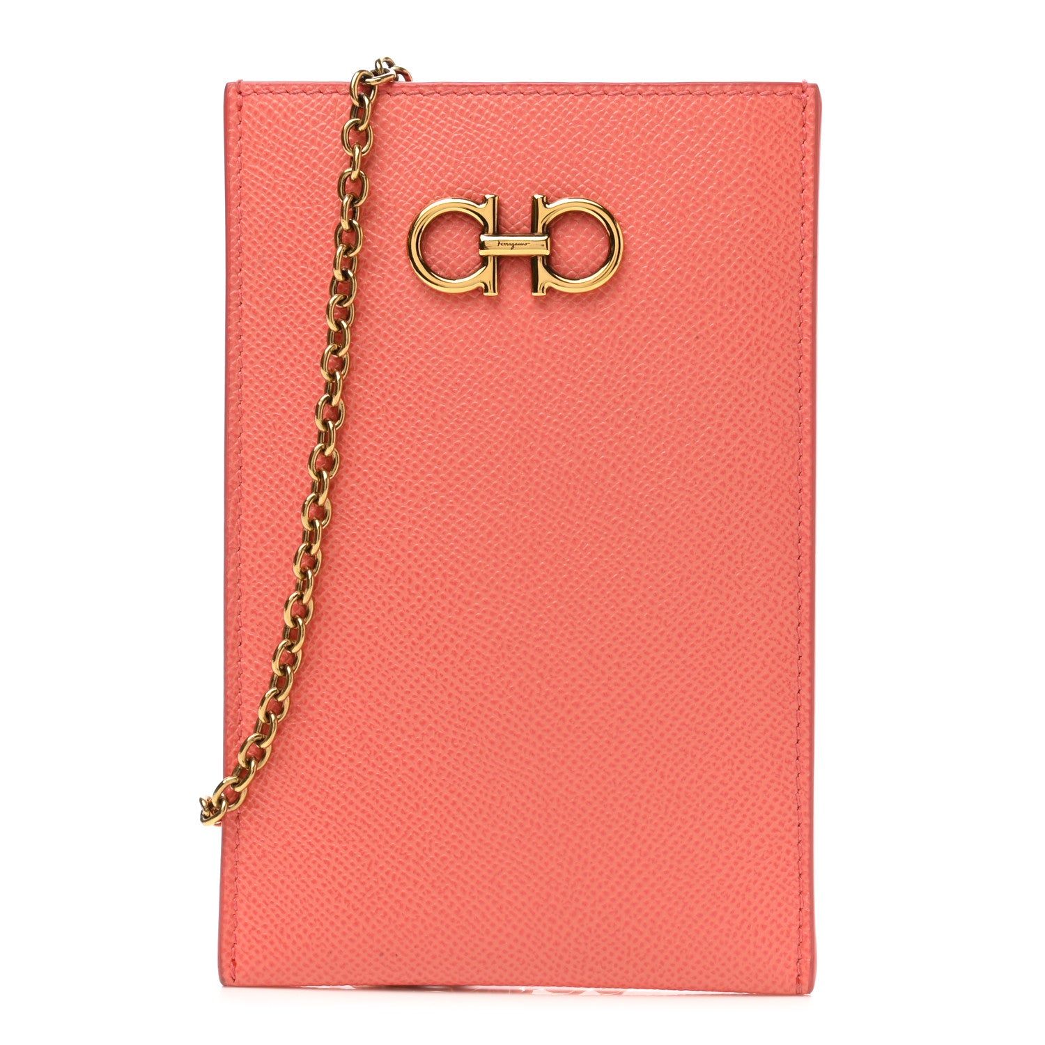 Salvatore Ferragamo Hammered Calfskin Gancini Phone Pouch Orange 1 of 6