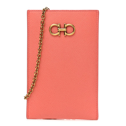 Salvatore Ferragamo Hammered Calfskin Gancini Phone Pouch Orange 1 of 6