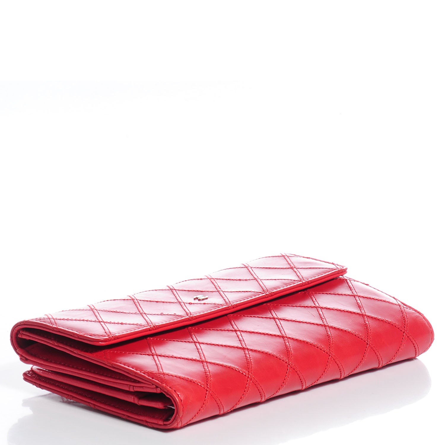 Chanel Lambskin Diamond Stitched Long Flap Wallet Red 4 of 10