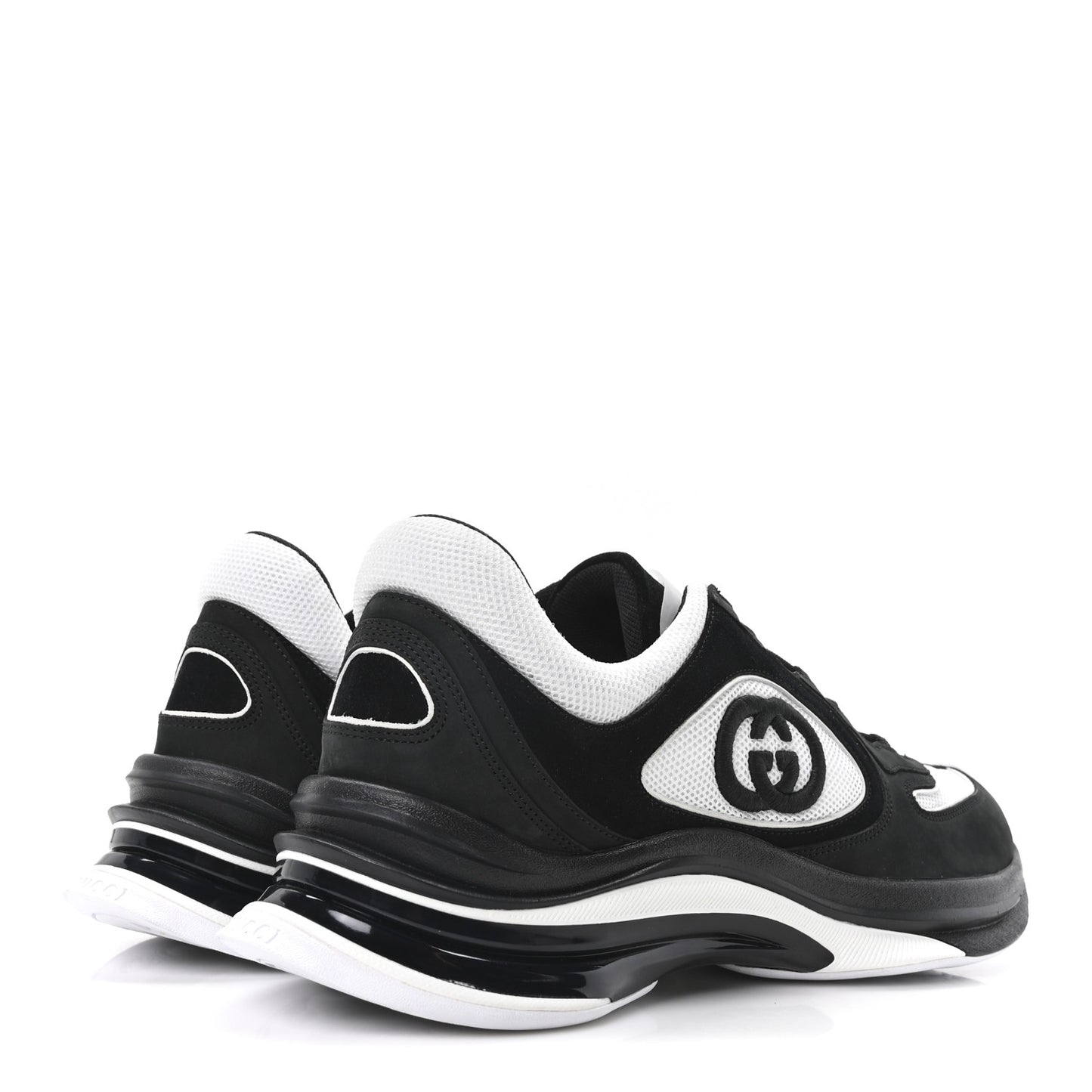 Technical Knit Fabric Suede Calfskin Mens Gucci Run Sneakers 11.5 Black White