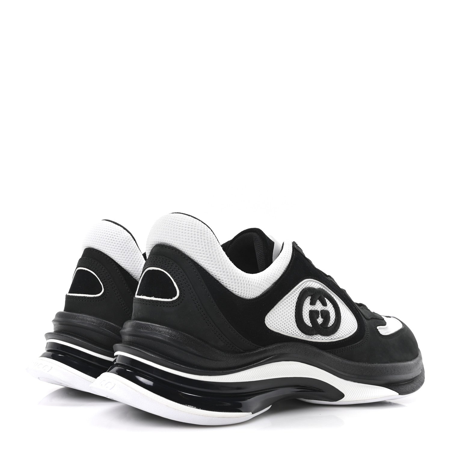 Gucci Technical Knit Fabric Suede Calfskin Mens Gucci Run Sneakers 11.5 Black White 5 of 9