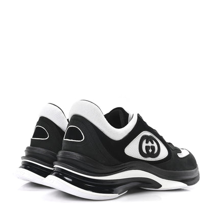 Gucci Technical Knit Fabric Suede Calfskin Mens Gucci Run Sneakers 11.5 Black White 5 of 9