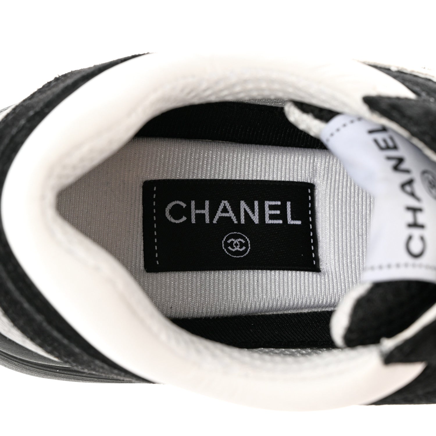 Chanel Mesh Suede Grained Calfskin Womens CC Sneakers 40.5 Black White 6 of 9
