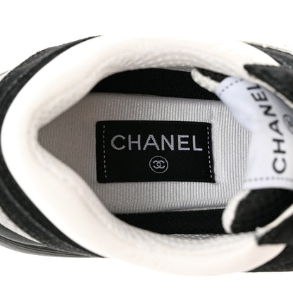 Chanel Mesh Suede Grained Calfskin Womens CC Sneakers 40.5 Black White 6 of 9