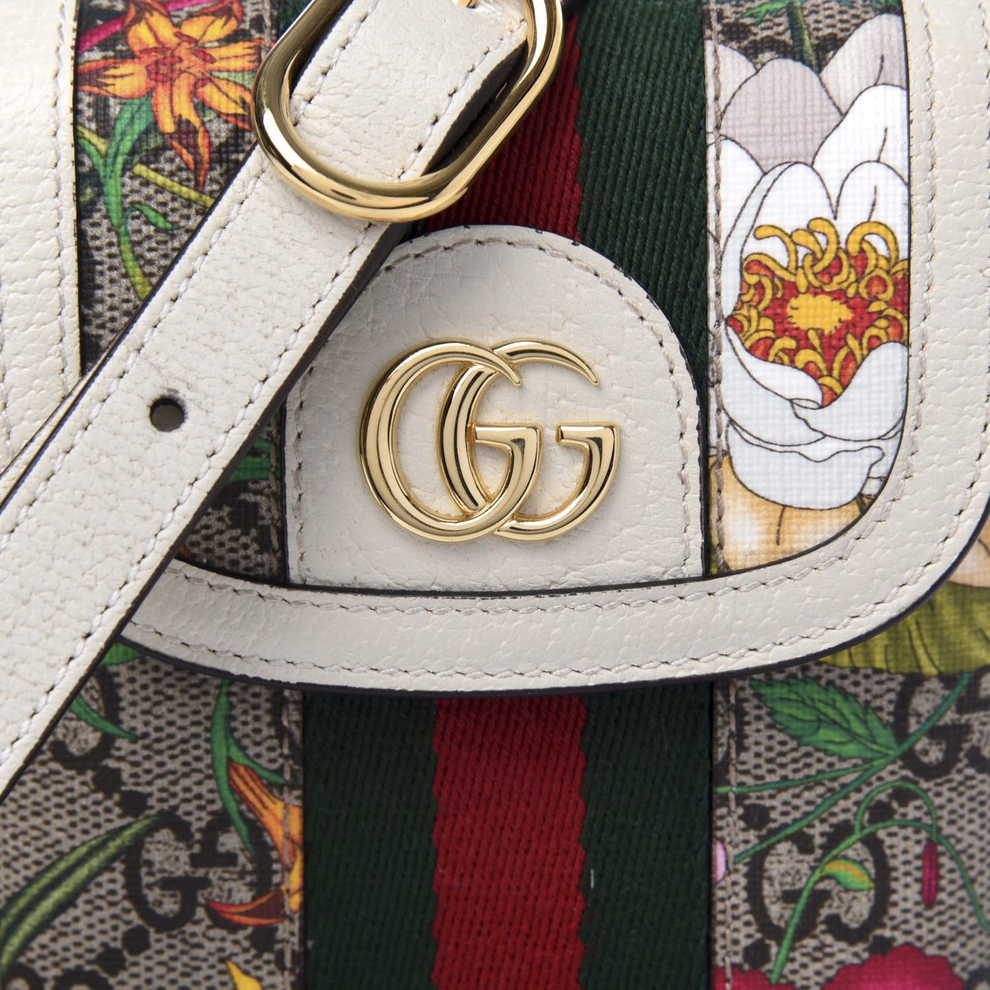 GG Supreme Monogram Flora Web Ophidia Phone Crossbody Bag White