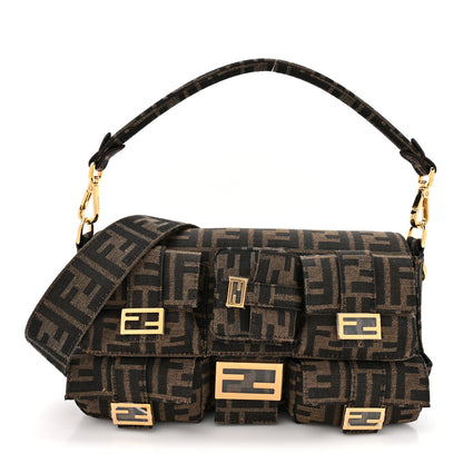 Fendi Fabric Jacquard FF 1974 Multipocket Baguette Tobacco Moro 1 of 10