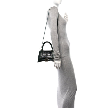 Balenciaga Shiny Calfskin Crocodile Embossed Small Hourglass Top Handle Bag Forest Green 2 of 10