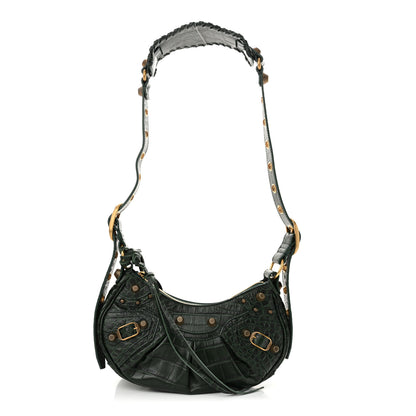 Balenciaga Extra Supple Calfskin Crocodile Embossed Le Cagole Shoulder Bag XS Forest Green 1 of 11