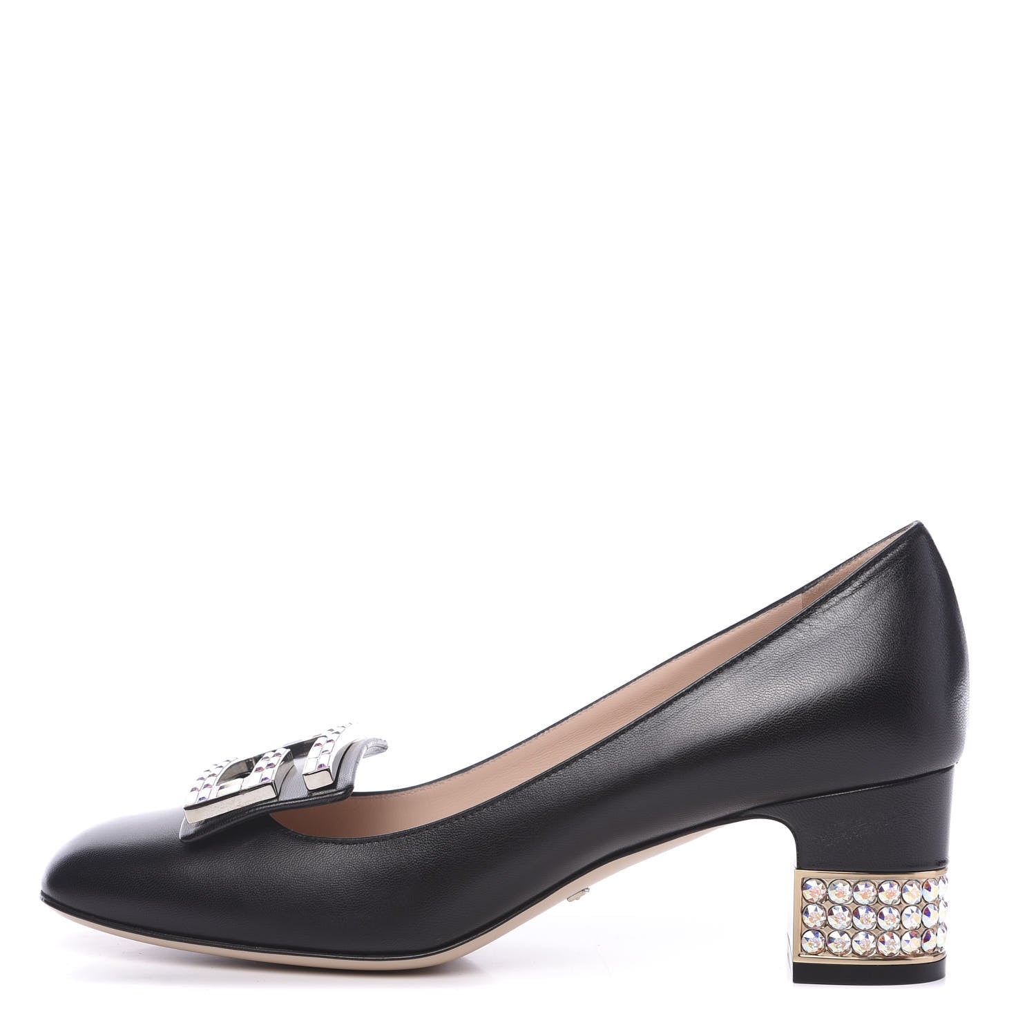 Gucci Malaga Kid Crystal Square G Madelyn Mid Heel Loafer Pumps 39 Black 1 of 10