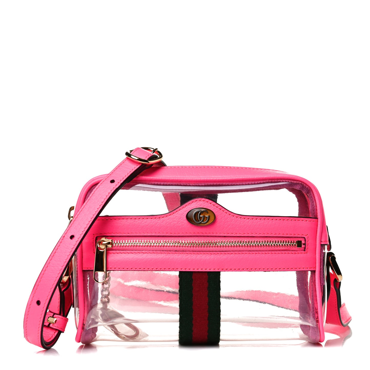 Vinyl Web Mini Ophidia Transparent Shoulder Bag Fluorescent Fuchsia