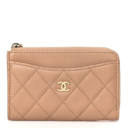 Chanel Caviar Quilted CC Zip Around Card Holder Beige 1 of 8