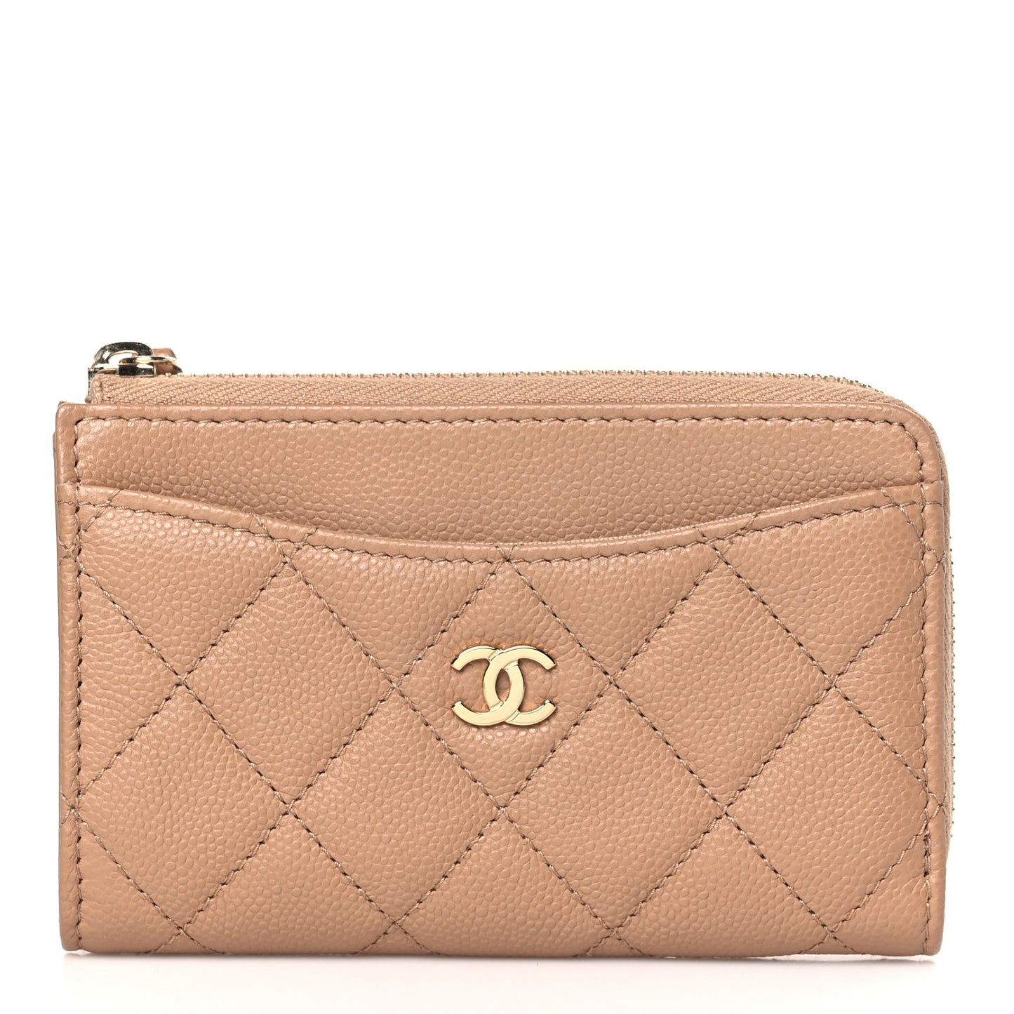 Caviar Quilted CC Zip Around Card Holder Beige Beige