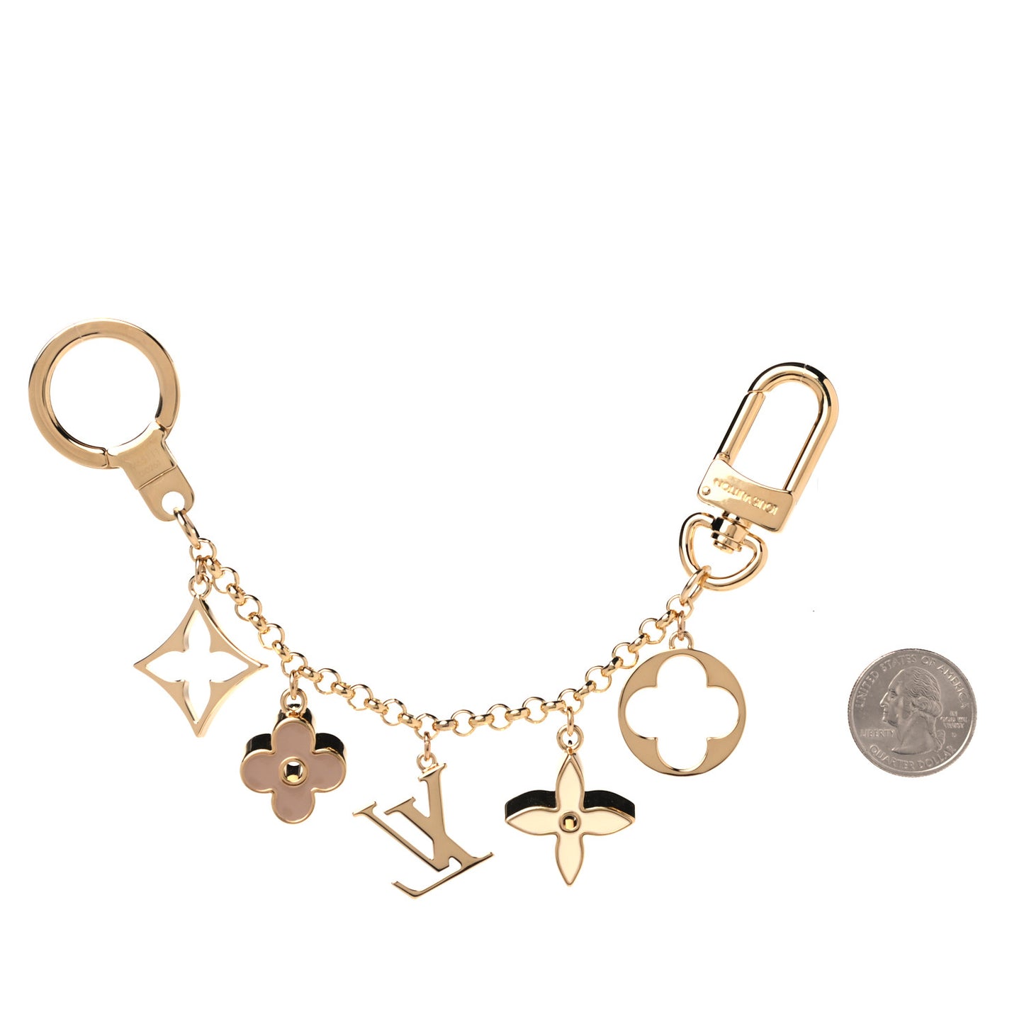 Brass Enamel Fleur De Monogram Bag Charm Chain Gold