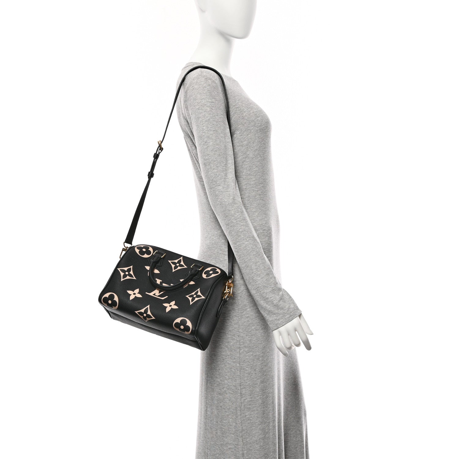 Louis Vuitton Empreinte Monogram Giant Speedy Bandouliere 25 Black Beige 2 of 9