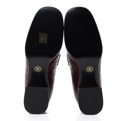 Chanel Crocodile Embossed Calfskin CC Chain Mocassin Loafers 39 Burgundy Black 6 of 11