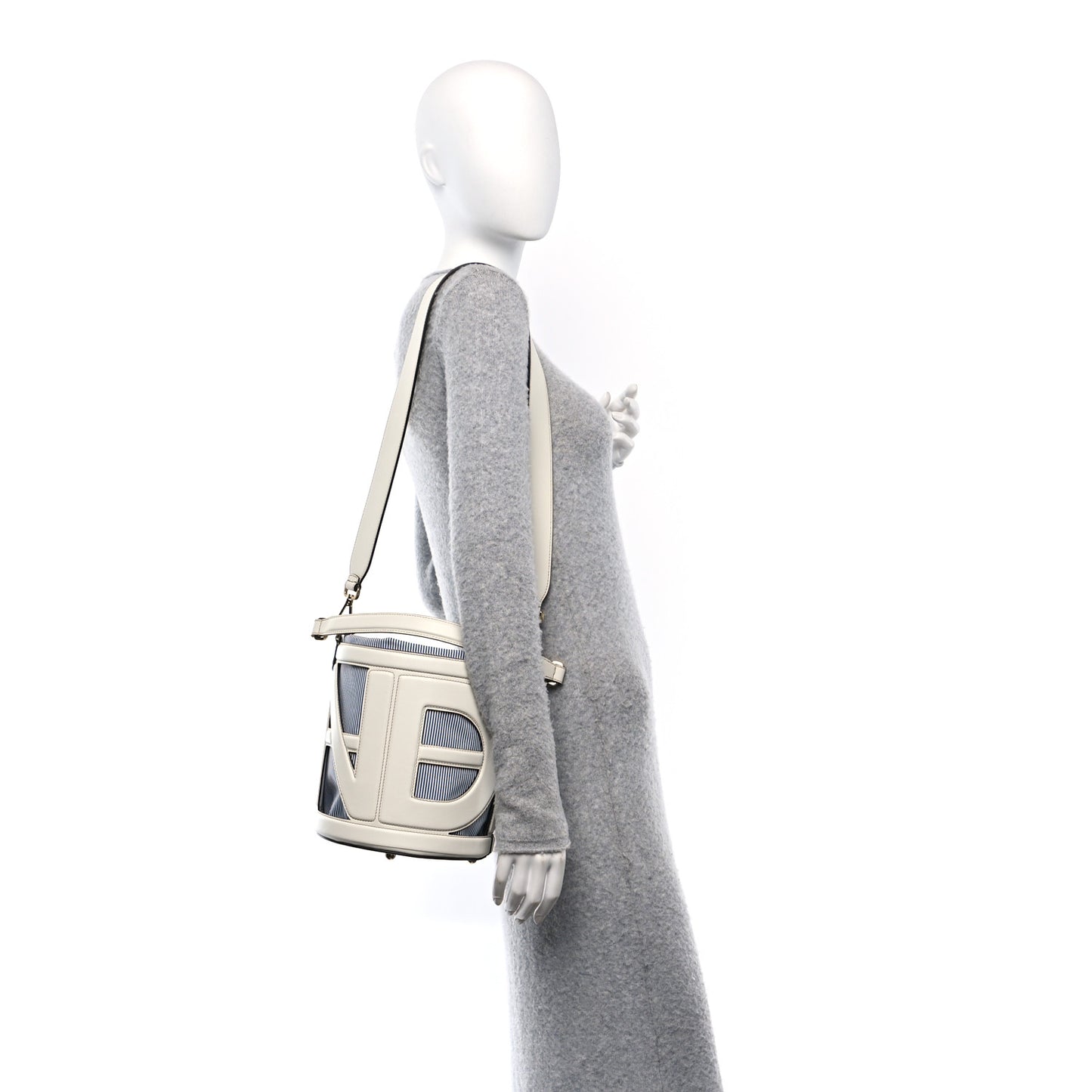 Nylon Vitello King Logo Step Out Bucket Bag White Rice Mirto