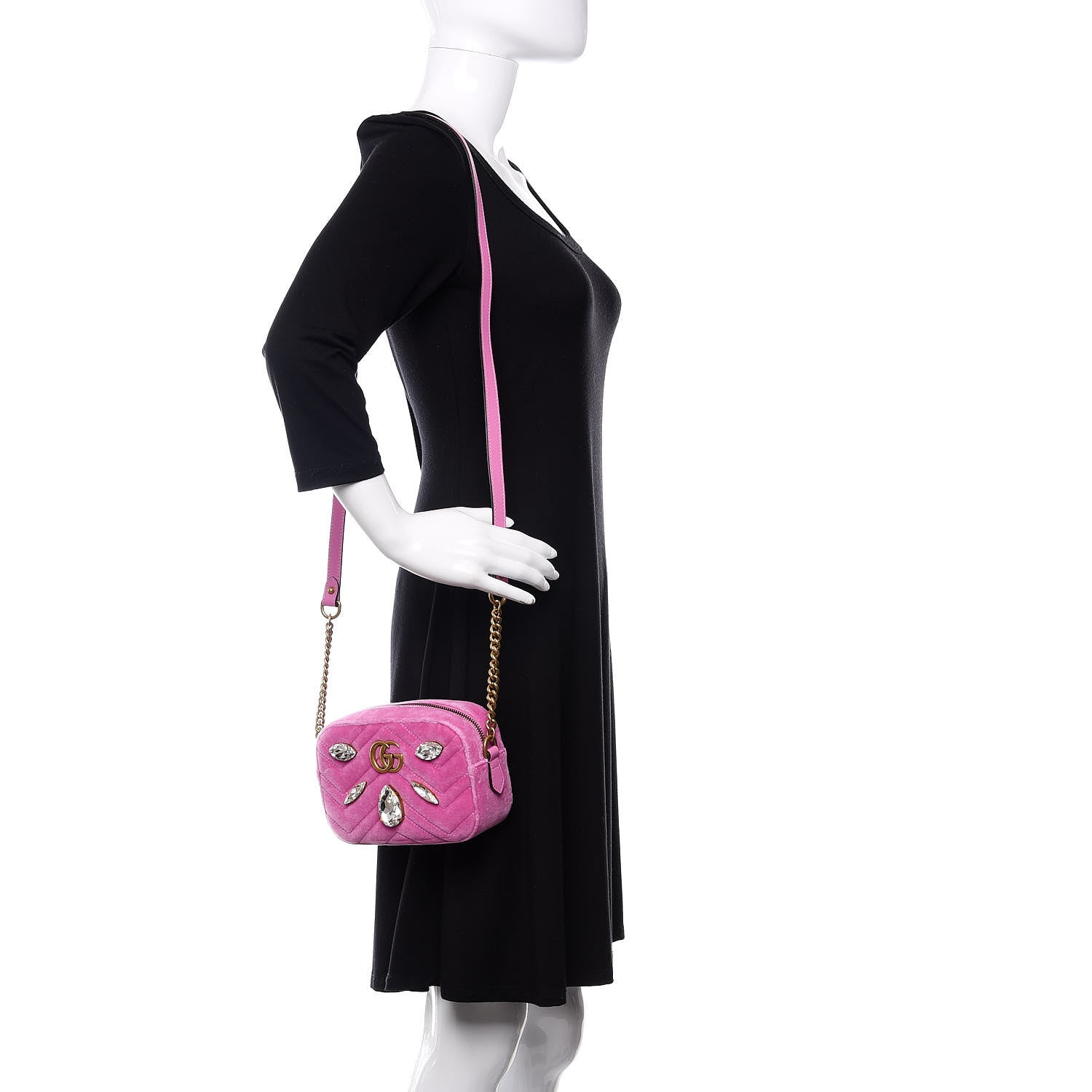 Gucci Velvet Matelasse Marquise Crystals Mini GG Marmont Chain Shoulder Bag Malva 2 of 10