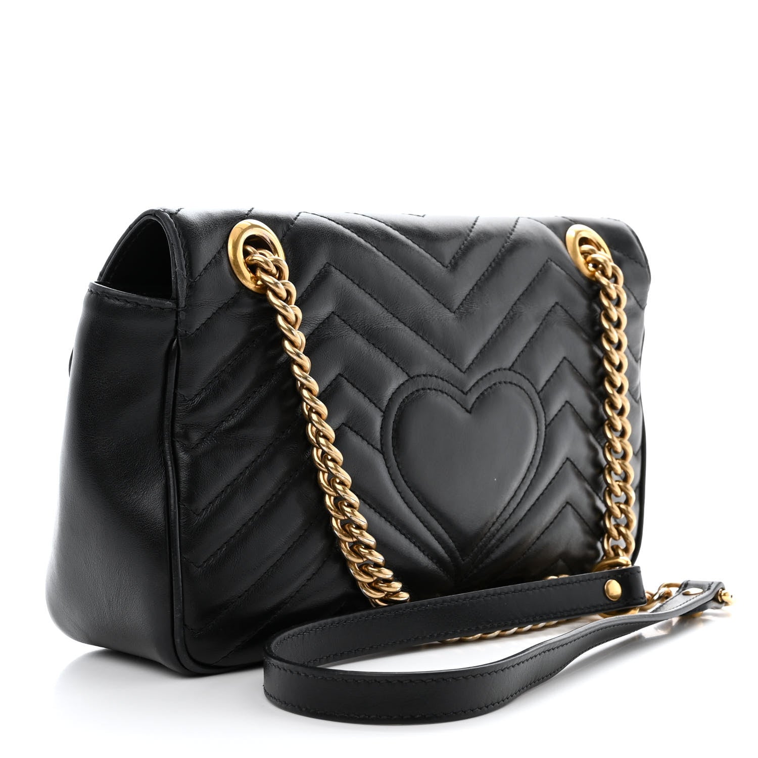 Gucci Calfskin Matelasse Small GG Marmont Shoulder Bag Black 3 of 11