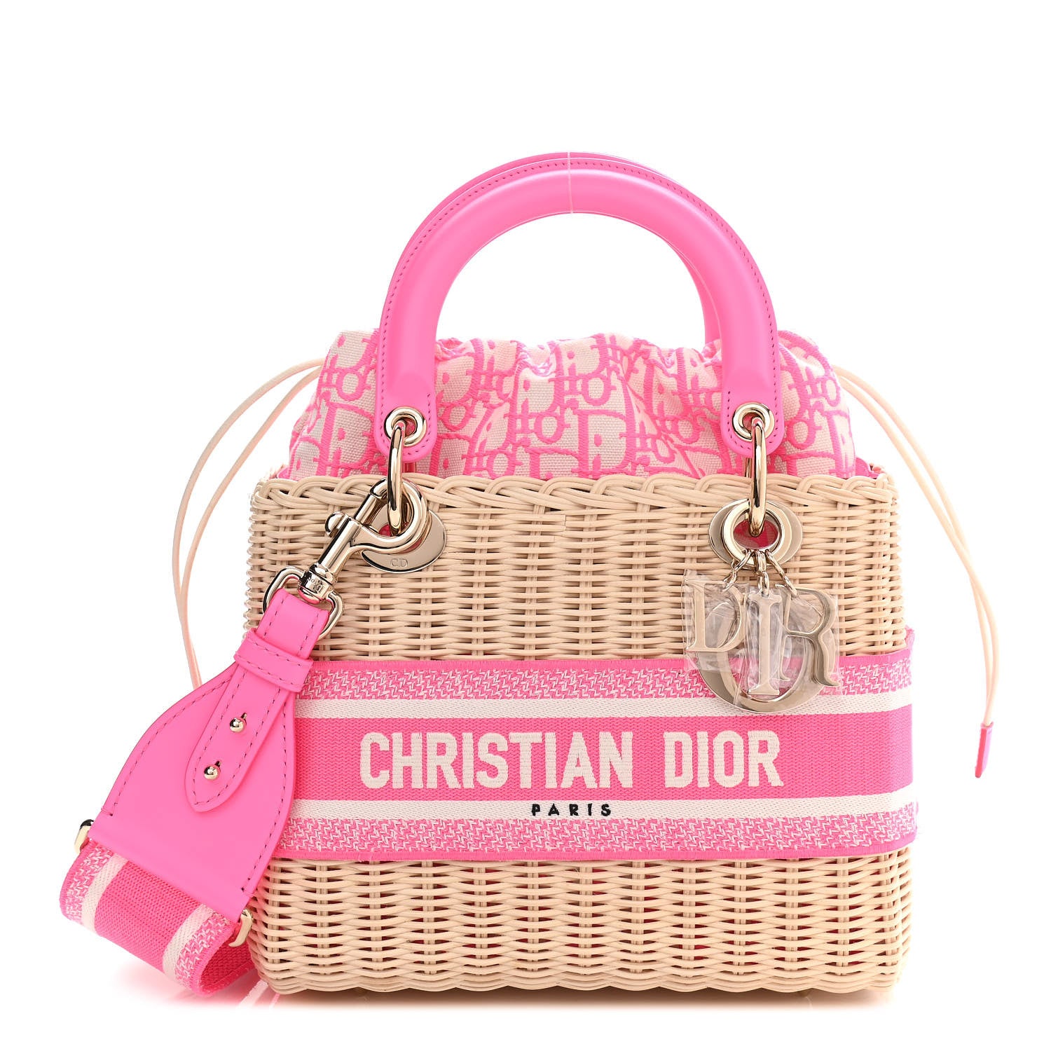 Christian Dior Wicker Oblique Medium Lady Dior Bag Fluorescent Pink 1 of 10